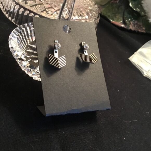 Silvertone and Clear Crystal Earrings - Picture 4 of 7